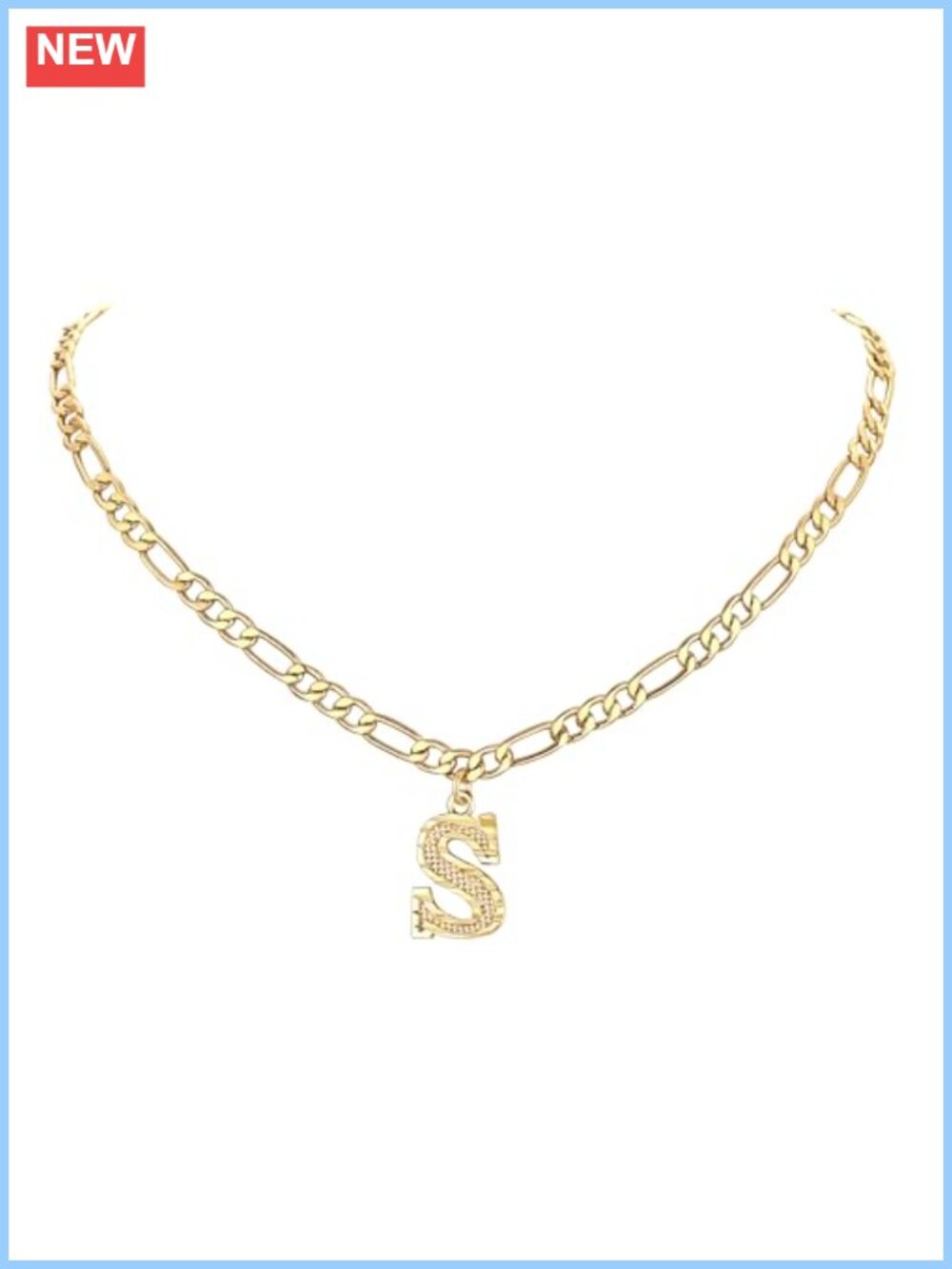 14K Gold Plated Initial Necklace Figaro Chain Personalized Pendant Gift
